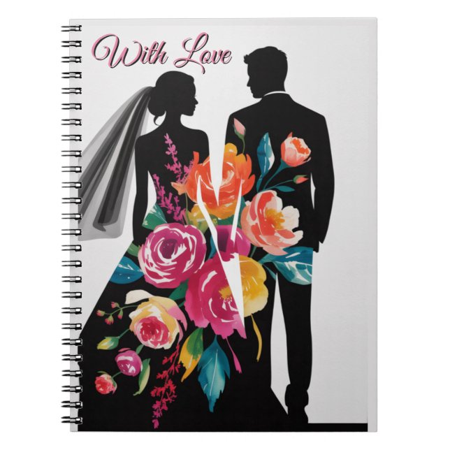 Floral Silhouette | Modern Bride & Groom Art Anteckningsbok (Framsidan)