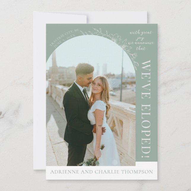 Floral Simplicity 1 Modern Green Elopement Meddelande (Framsida)