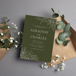 Floral Simplicity 1 Modern Green Minimal Wedding Inbjudningar