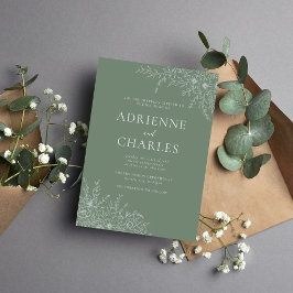 Floral Simplicity 1 Modern Green Minimal Wedding Inbjudningar