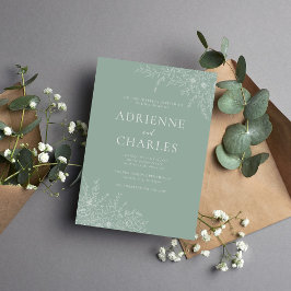 Floral Simplicity 1 Modern Green Minimal Wedding Inbjudningar