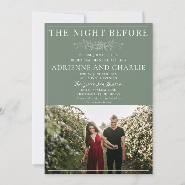 Floral Simplicity 1 Modern Green Rehearsal Dinner Inbjudningar (Framsida)