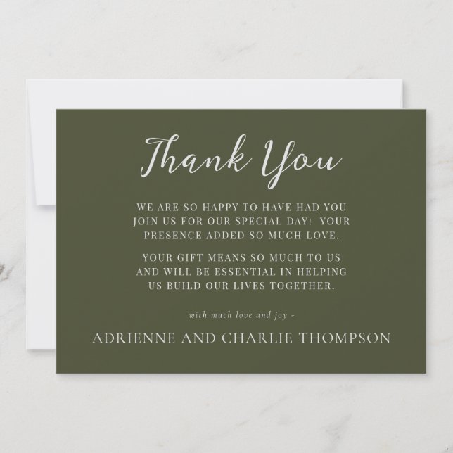 Floral Simplicity 1 Modern Green Thank You Note Tack Kort (Framsida)