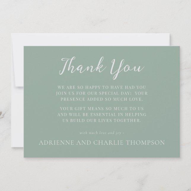 Floral Simplicity 1 Modern Green Thank You Note Tack Kort (Framsida)