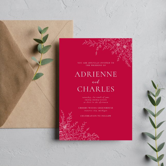 Floral Simplicity 1 Raspberry Pink Minimal Wedding Inbjudningar (Skapare uppladdad)