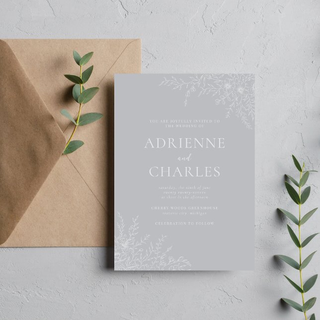 Floral Simplicity 1 Sterling Gray Minimal Wedding Inbjudningar (Skapare uppladdad)