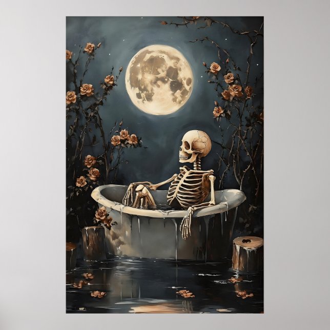 Floral Skeleton Taking A Bath Print, Dark Poster (Framsidan)