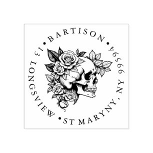 Floral Skull ADDRESS RUBBER STAMP Stämpel