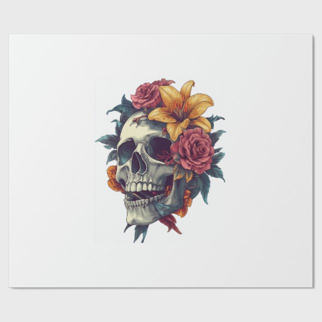 Floral Skull Bloom Presentpapper (Platt)