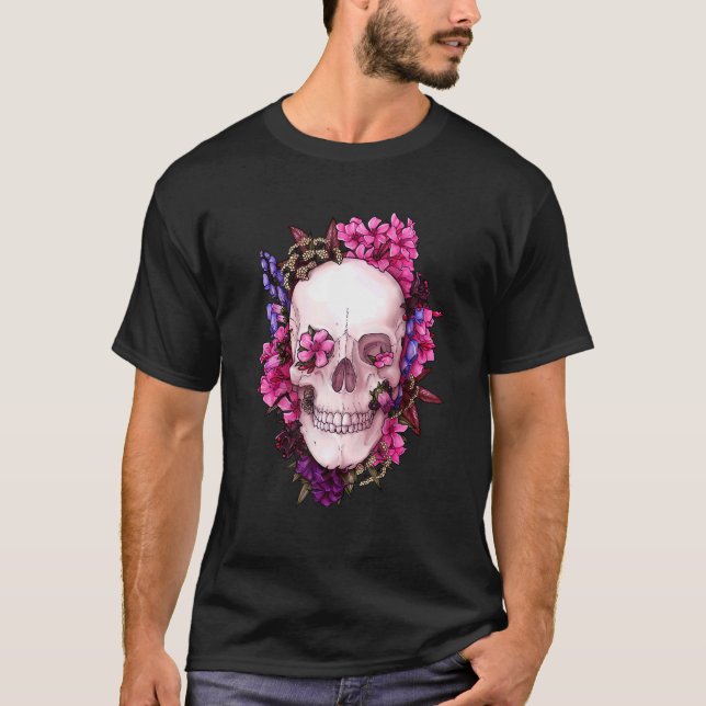 Floral Skull Fun Dead Sugar Skull T Shirt (Framsida)
