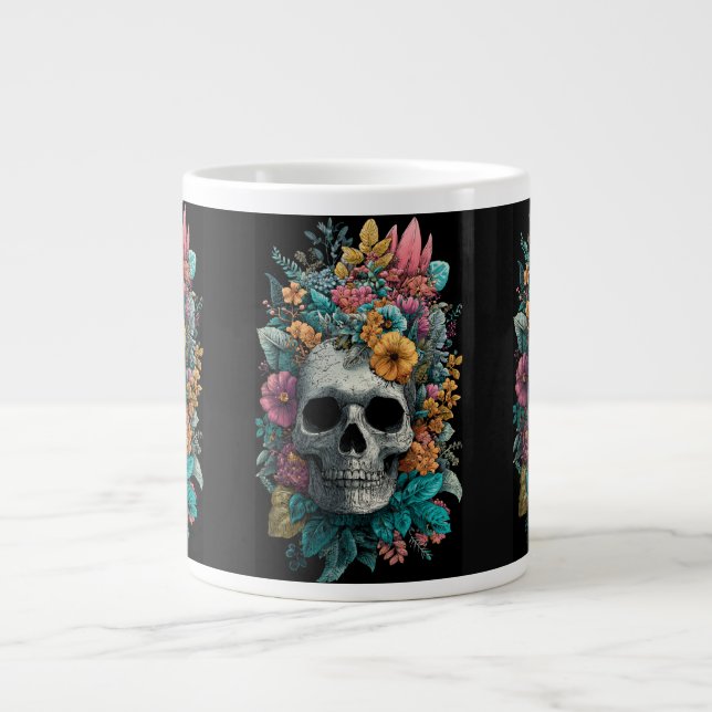 Floral Skull – Goth Botanical Art Specialty Mug Jumbo Mugg (Framsidan)