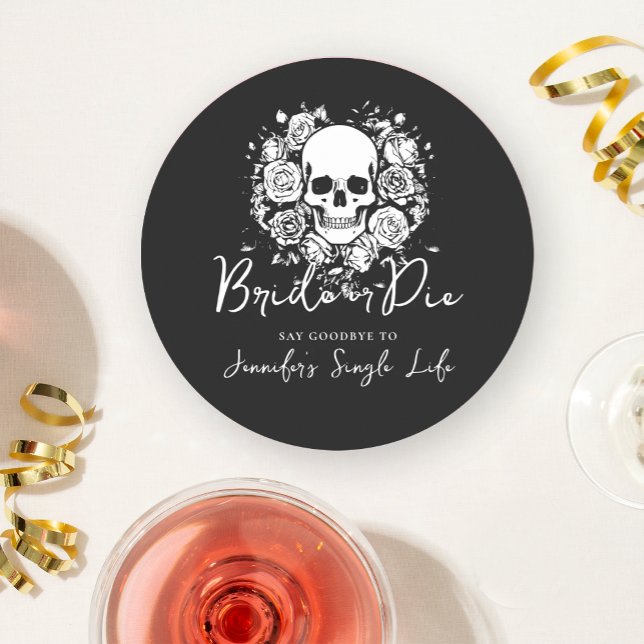 Floral Skull Gothic Black Bachelorette Party  Underlägg Papper Rund (Skapare uppladdad)