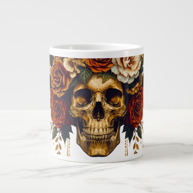 Floral Skull Mug | Elegant Gothic Halloween Cup Jumbo Mugg (Framsidan)