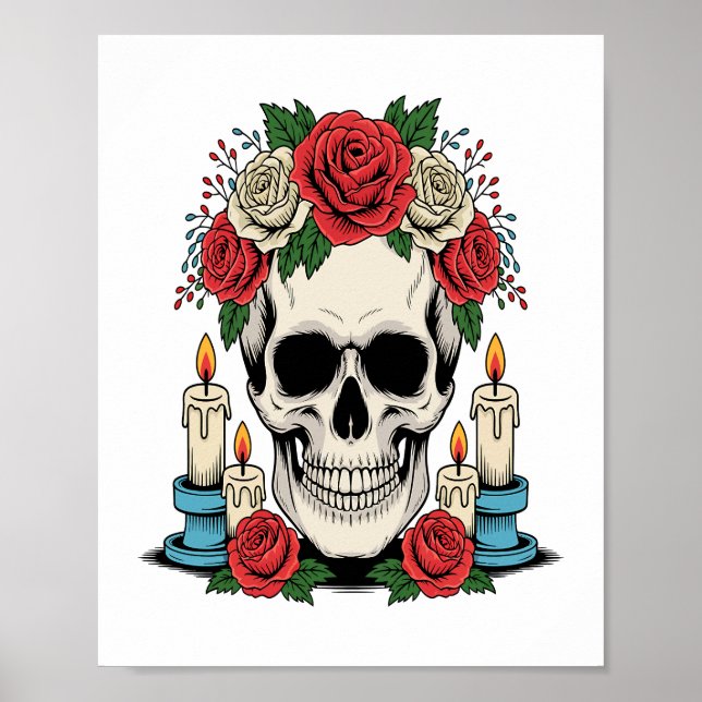Floral Skull with Candles Halloween Poster (Framsidan)