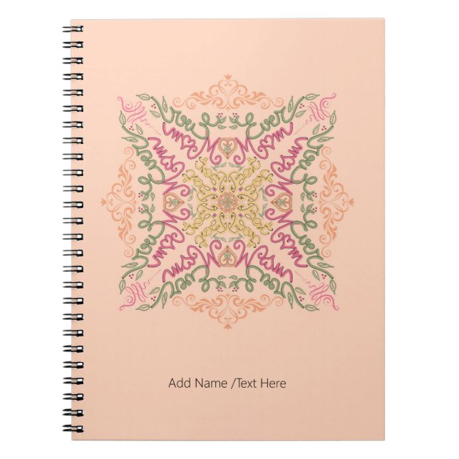 Floral Soft peach kaleidoscopic Script Best Mom  Anteckningsbok (Framsidan)