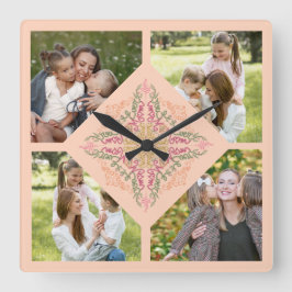 Floral Soft peach kaleidoscopic Script Best Mom  Fyrkantig Klocka