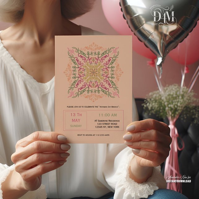 Floral Soft peach kaleidoscopic Script Best Mom  Inbjudningar (Skapare uppladdad)