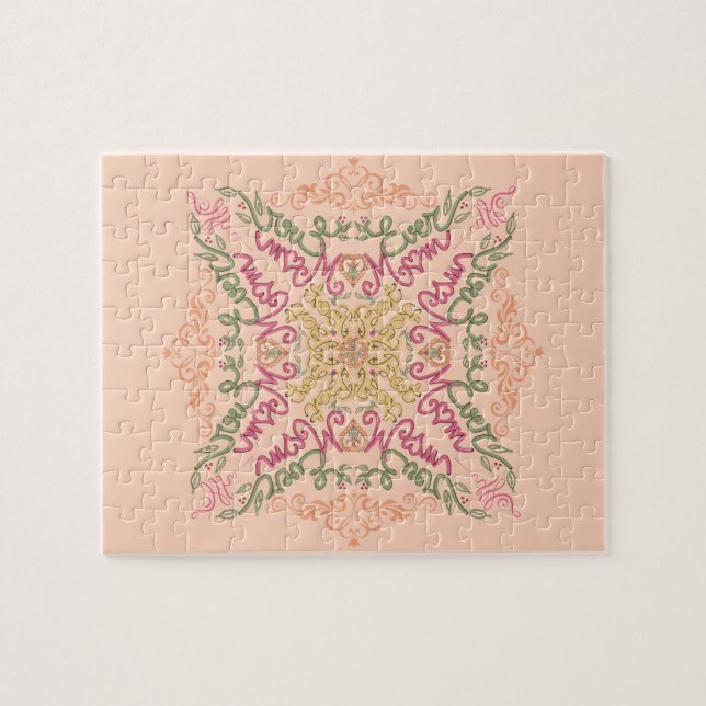 Floral Soft peach kaleidoscopic Script Best Mom  Pussel (Horisontell)