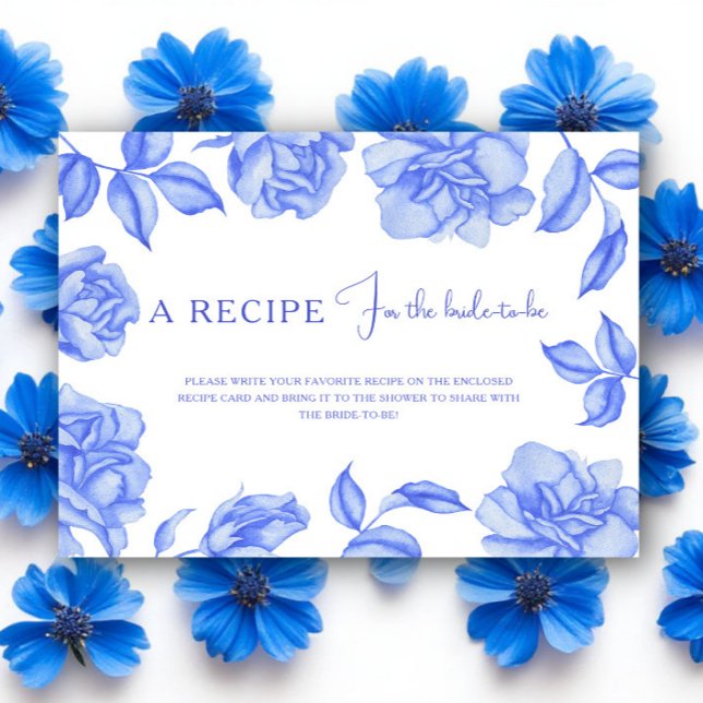 Floral something blue Bridal shower Recipe Tilläggskort (Skapare uppladdad)