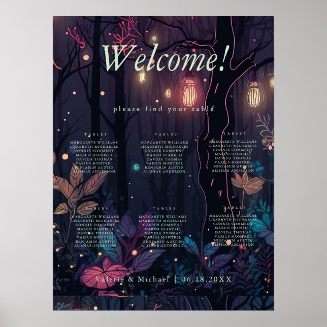 Floral Spray Fantasy Art 6 -Tables Seating Chart Poster (Framsidan)