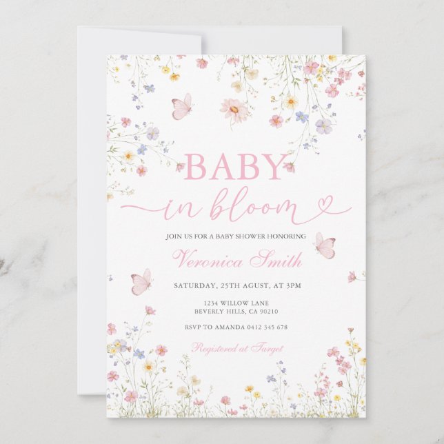 Floral Spring Baby in Bloom Baby Shower Invitation Inbjudningar (Framsida)