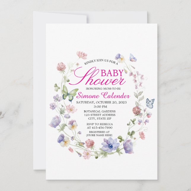 Floral Spring Baby Shower Invitation Inbjudningar (Framsida)