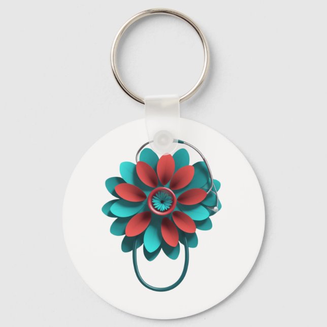 Floral Stethoscope Design – Unique Medical & Healt Nyckelring (Framsida)