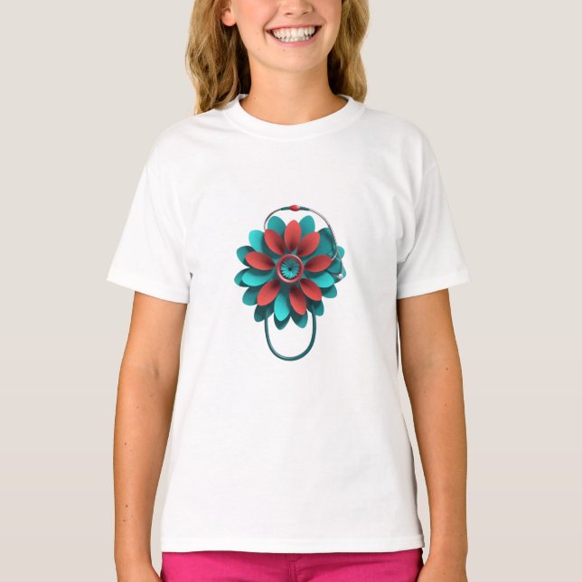 Floral Stethoscope Design – Unique Medical & Healt T Shirt (Framsida)