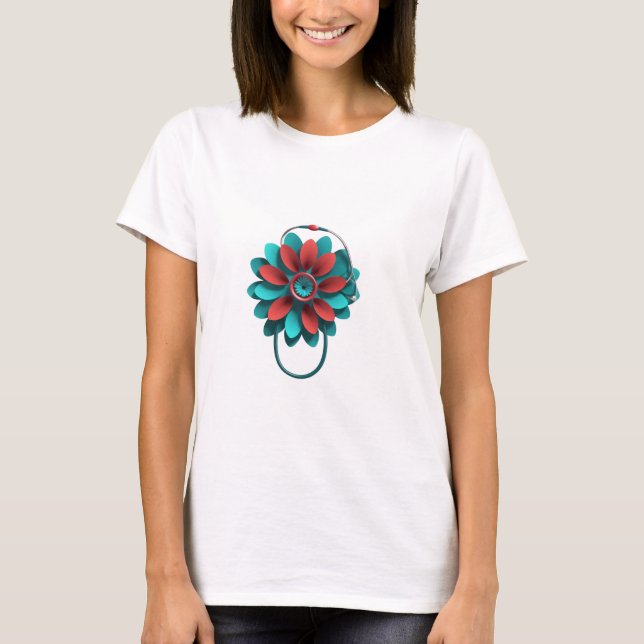 Floral Stethoscope Design – Unique Medical & Healt T Shirt (Framsida)