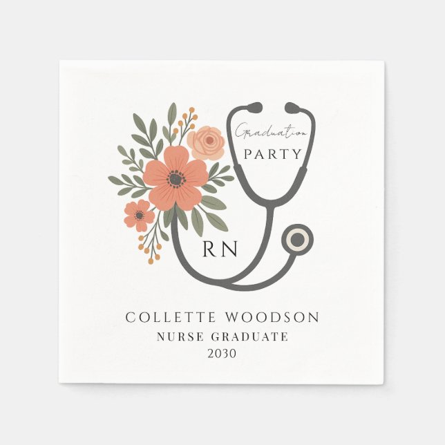 Floral Stethoscope Nurse Graduation Party Pappersservett (Framsidan)