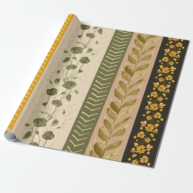 Floral Stripes Paper Presentpapper (Utrullad)