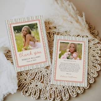 Floral Stripes Vintage Retro Graduation Photo Tack Kort
