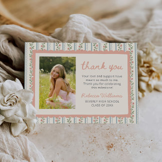 Floral Stripes Vintage Retro Graduation Photo Tack Kort