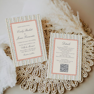 Floral Stripes Vintage Retro Wedding Inbjudningar