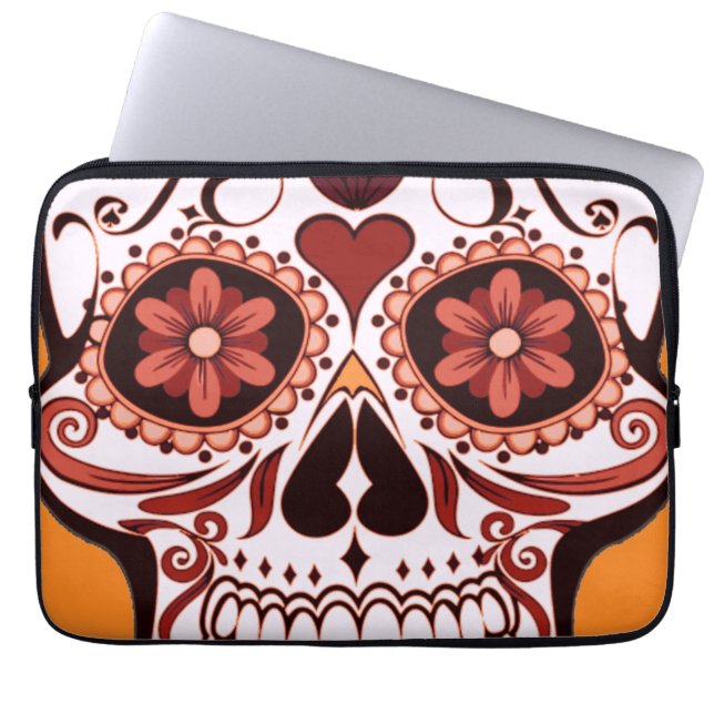Floral Sugar Skull Day of the Dead Art Laptop Fodral (Framsidan)