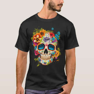 Floral Sugar Skull Day Of The Dead Dia De Los Muer T Shirt