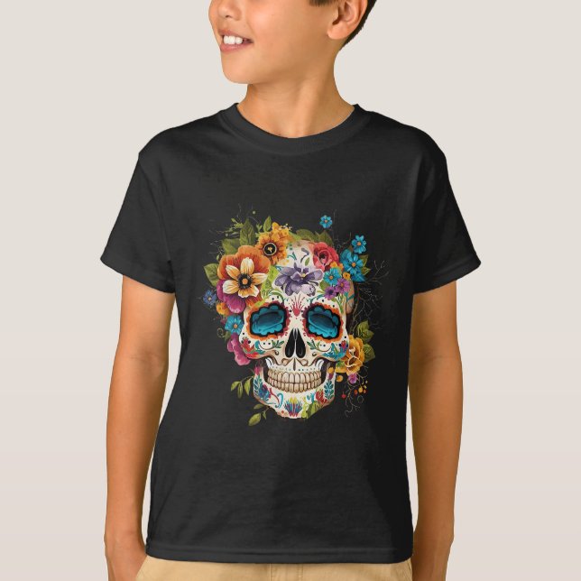Floral Sugar Skull Dia De Los Muertos Gothic Day O T Shirt (Framsida)