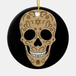 Floral Sugar Skull Dia de los Muertos Julgransprydnad Keramik