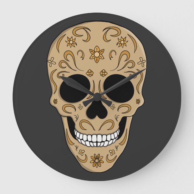 Floral Sugar Skull Dia de los Muertos Stor Klocka (Framsida)