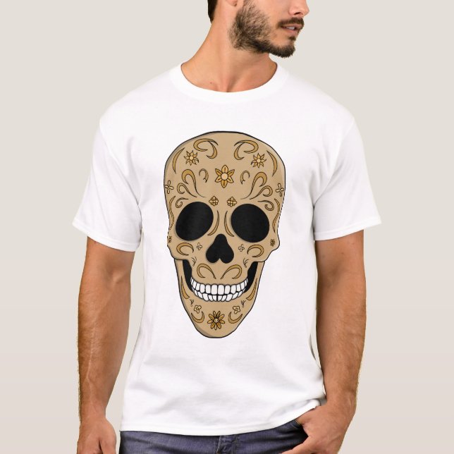 Floral Sugar Skull Dia de los Muertos T Shirt (Framsida)