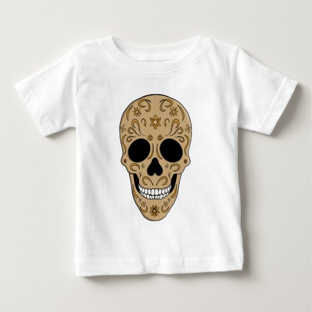 Floral Sugar Skull Dia de los Muertos T Shirt (Framsida)