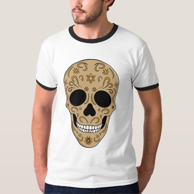Floral Sugar Skull Dia de los Muertos T Shirt (Framsida)