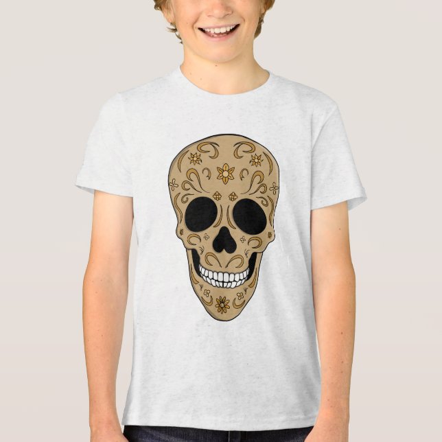 Floral Sugar Skull Dia de los Muertos T Shirt (Framsida)