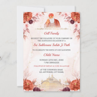 Floral Sukhmani Sahib Paath Invitation Inbjudningar