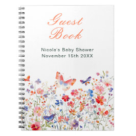 Floral Summer Butterfly Baby Shower Guest Book Anteckningsbok