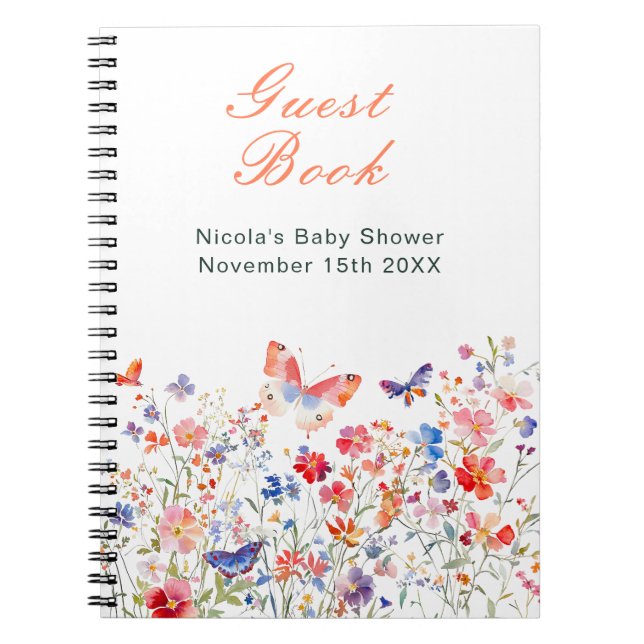 Floral Summer Butterfly Baby Shower Guest Book Anteckningsbok (Framsidan)