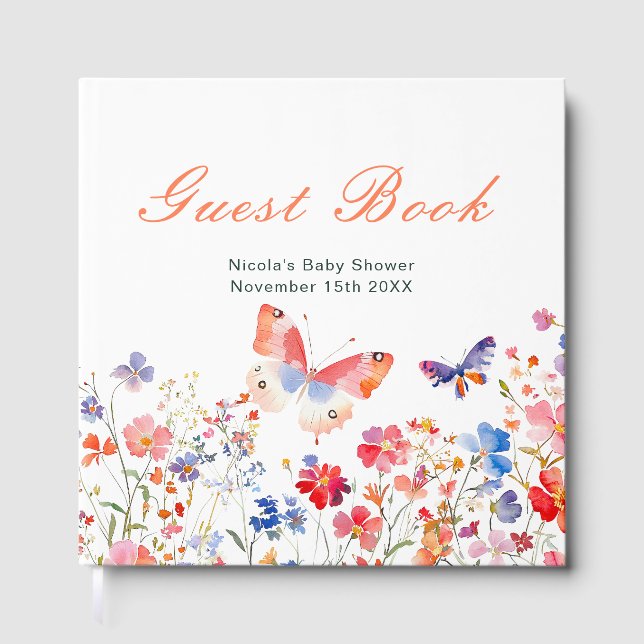 Floral Summer Butterfly Baby Shower Guest Book Gästböcker (Framsida)