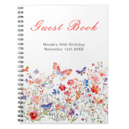 Floral Summer Butterfly Birthday Party Guest Book Anteckningsbok