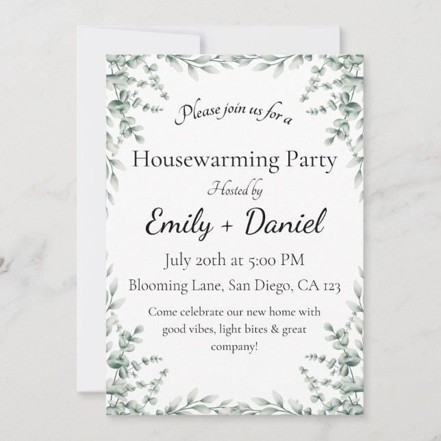 Floral summer house warming party invitation inbjudningar (Framsida)