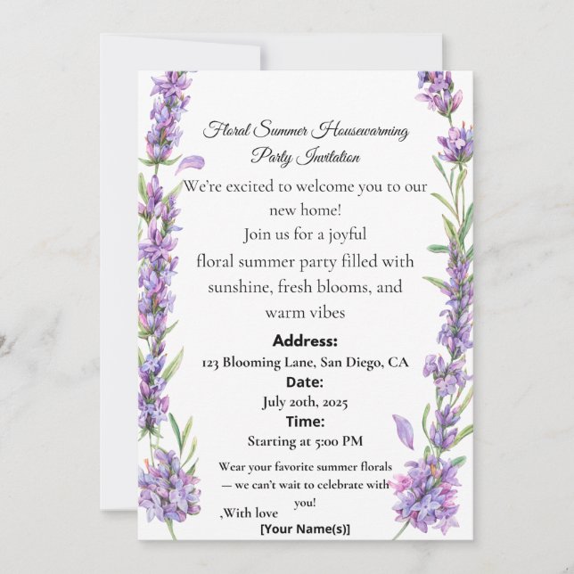 Floral Summer Housewarming Party Invitation Inbjudningar (Framsida)
